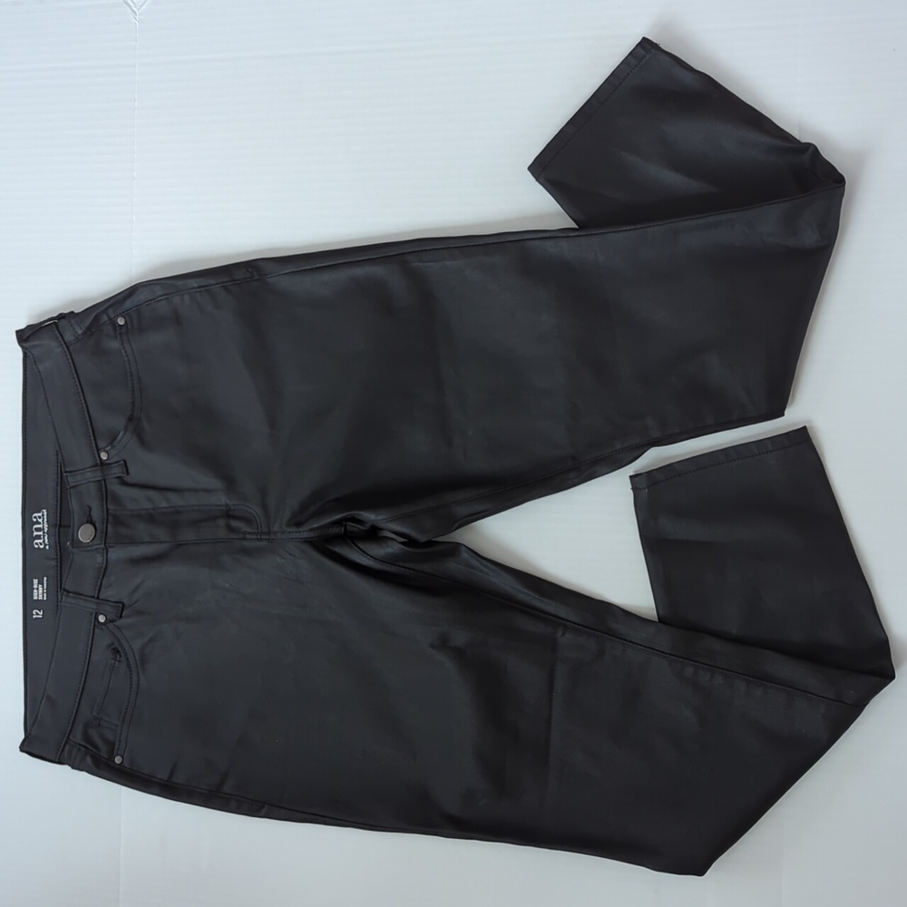 A.N.A. High-Rise Skinny Faux Leather "Mom" Pants 12 Black
